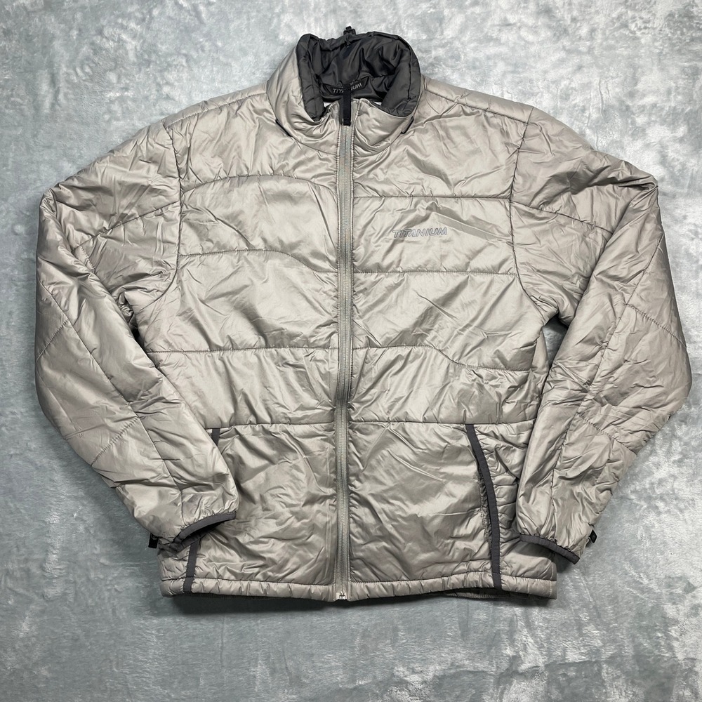 Columbia Titanium Puffer Jacket Mens Large‎ Silver Grey Quilted Full Zip